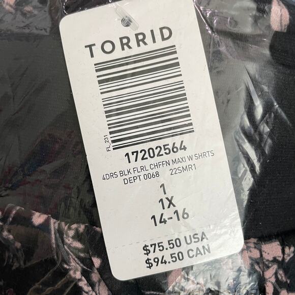 Torrid NWT Maxi Skirt with Undershorts Chiffon Floral Black Pink Size 1X - Picture 6 of 8